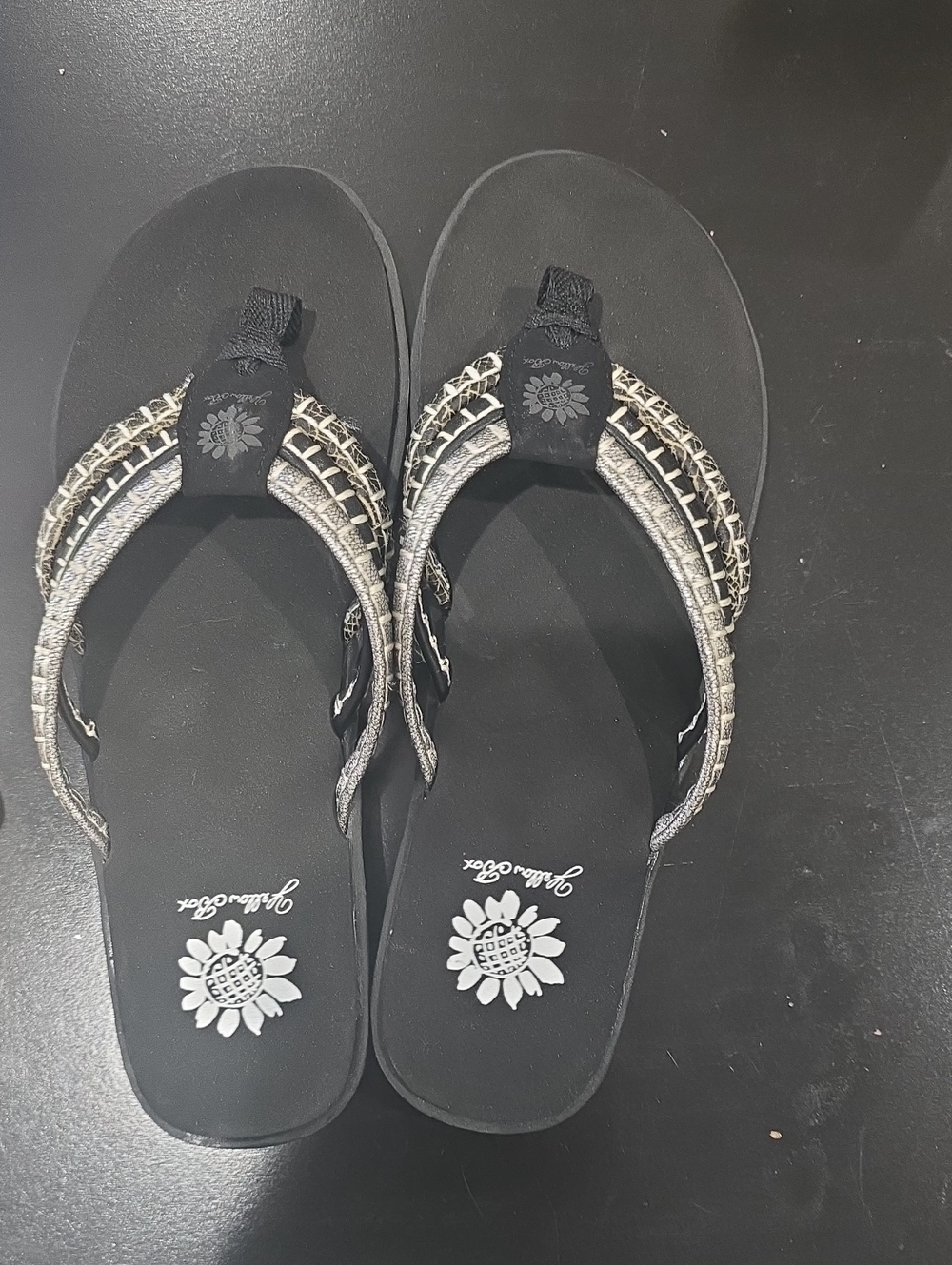Yellow Box Black and Silver Woven Strap Thong Sandals
